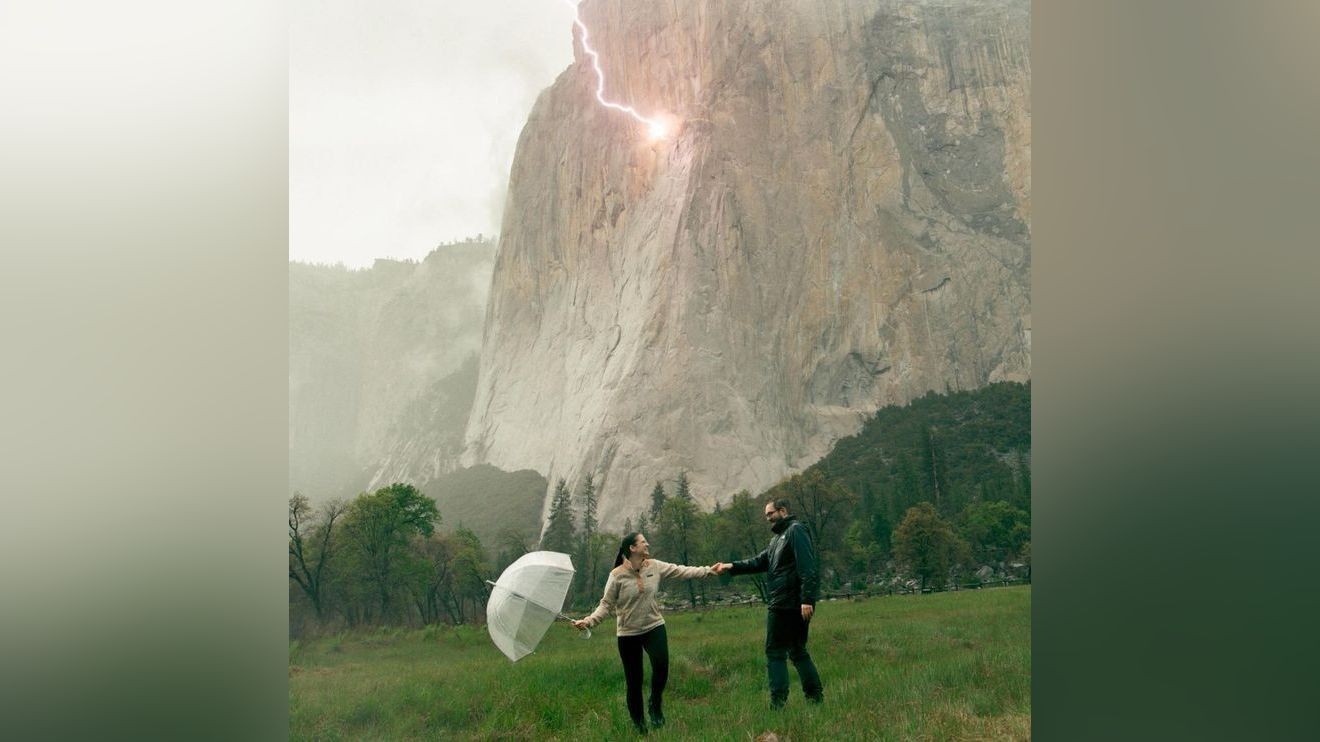 Lightning strikes El Capitan during Yosemite proposal