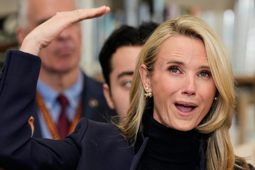 First Partner Jennifer Siebel Newsom speaking at a press conference.