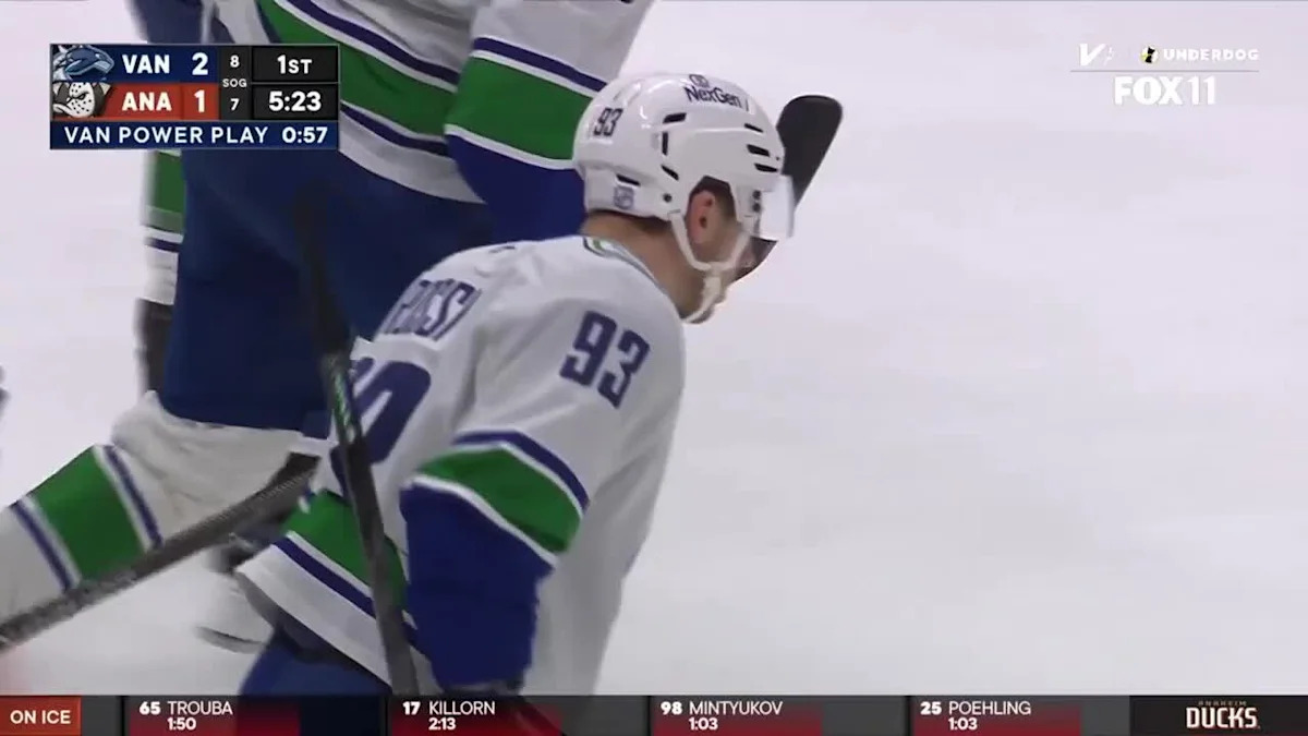 Jake DeBrusk with a Powerplay Goal vs. Anaheim Ducks