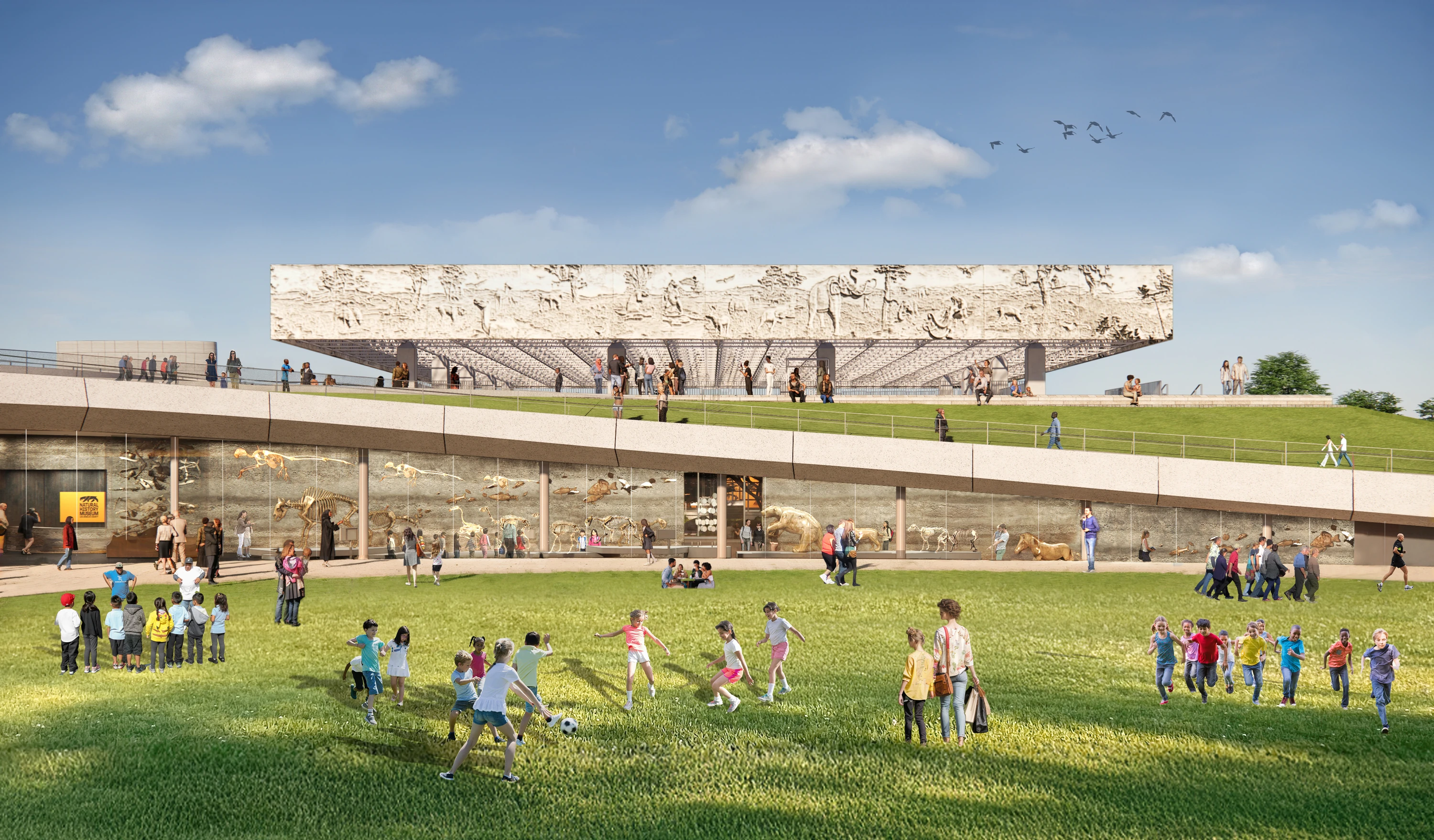 A rendering of the renovated La Brea Tar Pits Museum