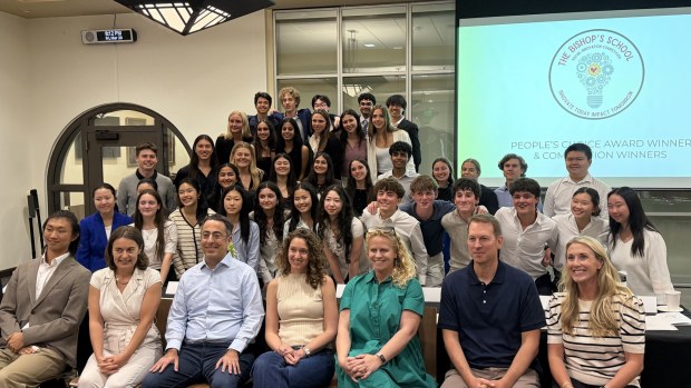 Participating students and judges are pictured at The Bishop's School's Social Innovation Challenge. (Marcia Isakari)