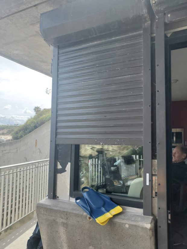 Replacing the shutters and doors at the La Jolla Cove lifeguard tower is expected to cost roughly $17,500, including installation and maintenance. (Ashley Mackin-Solomon)