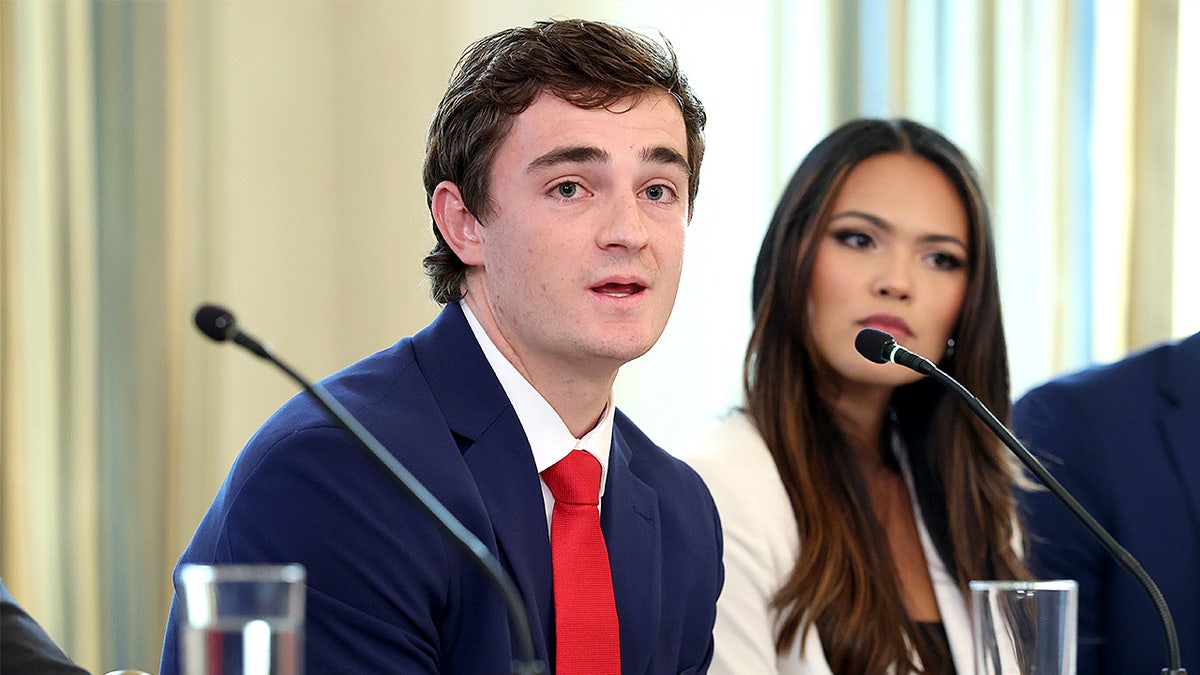 Independent journalist Nick Shirley speaking during a roundtable discussion at the White House