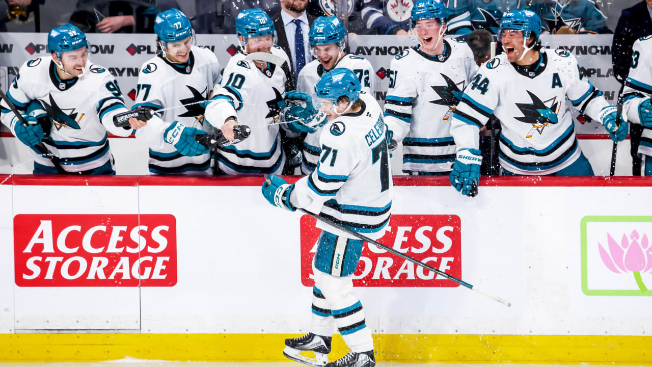Celebrini has 3 points, breaks Sharks single-season record in win against Jets