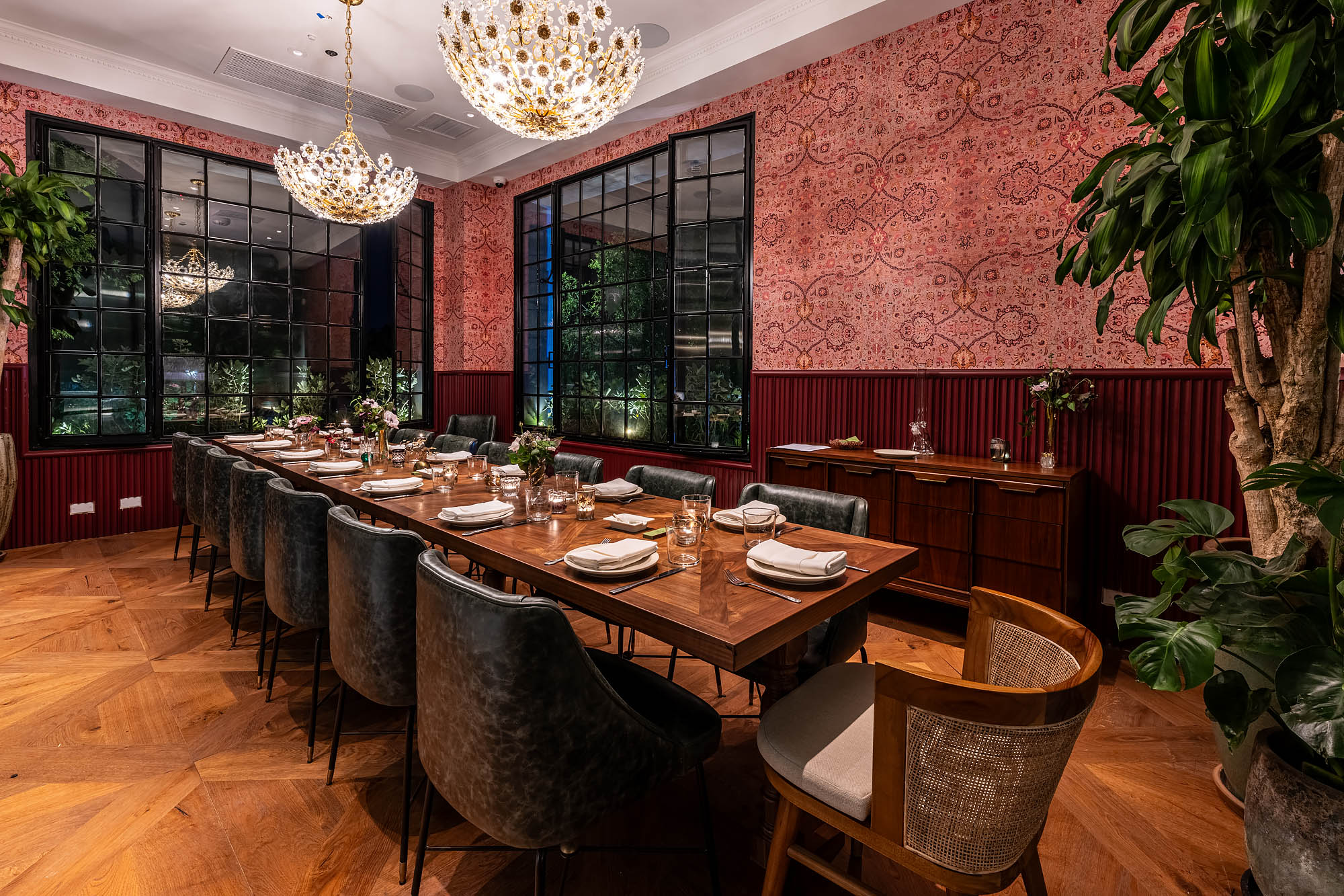 A private dining room at PleasureMed’s Irie restaurant in West Hollywood.