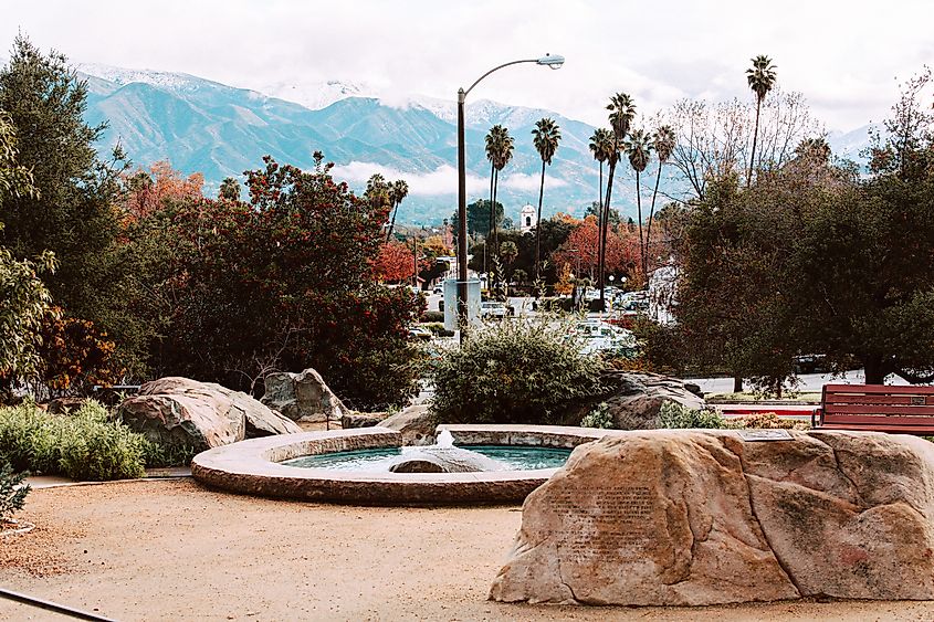 Picturesque, downtown Ojai with the Topatopa Mountains in the background.