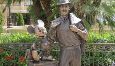 Iconic bronze statue of Walt Disney and Mickey Mouse, "Storytellers'