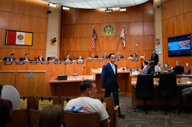 Mayor Todd Gloria appears at the San Diego City Council meeting on Monday, April 20, 2026, in downtown San Diego to present his proposed budget for fiscal year 2027. (Nelvin C. Cepeda / The San Diego Union-Tribune)