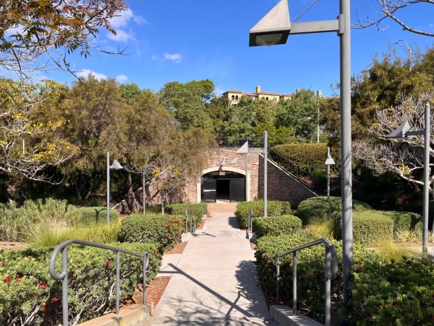 To access the Ruffin Canyon Trailhead from Mission Valley, walk along the Friars Road Walking Path, which starts in the same parking lot at the Costco in Mission Valley. (Maura Fox / The San Diego Union-Tribune)