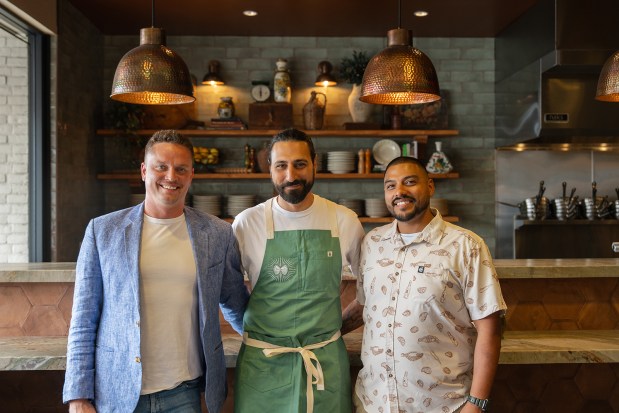 The team at Pastaria Vivi in Encinitas, co-founders Brandon Jennings, left, and William Treff, and chef Harrison Axelrod, center. (Kimberly Motos)
