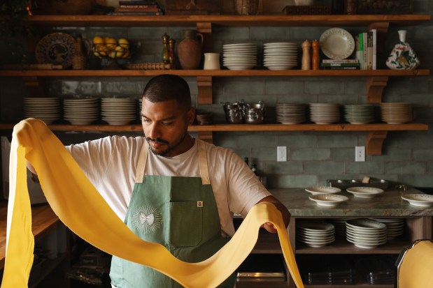 Pastaria Vivi co-founder and lead pasta chef William Treff inside the new Encinitas restaurant and shop. (Kimberly Motos)