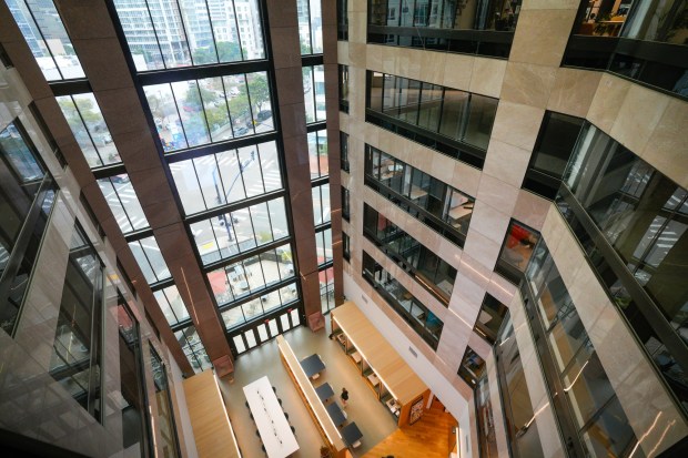 The 1420 Kettner building includes a central atrium, which is a structural remnant of the building's origin as a bank. (Nelvin C. Cepeda / The San Diego Union-Tribune)