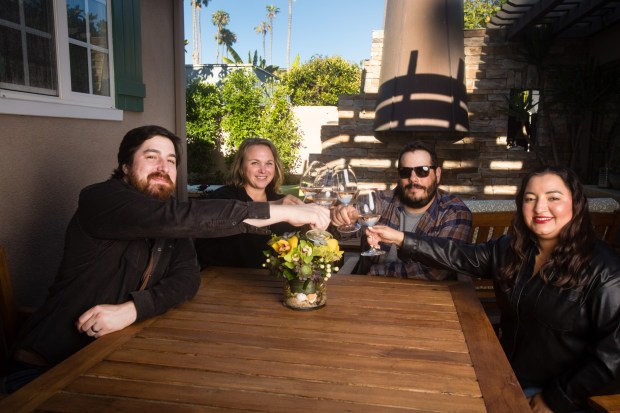 The four partners behind Serafino, an all-day cafe and wine bar opening next fall in Mission Hills, from left, chief operating officer Michael di Carlo, project and general manager Amanda Sarich and co-founders David Cross and Rebeca Cross. (John Dole)