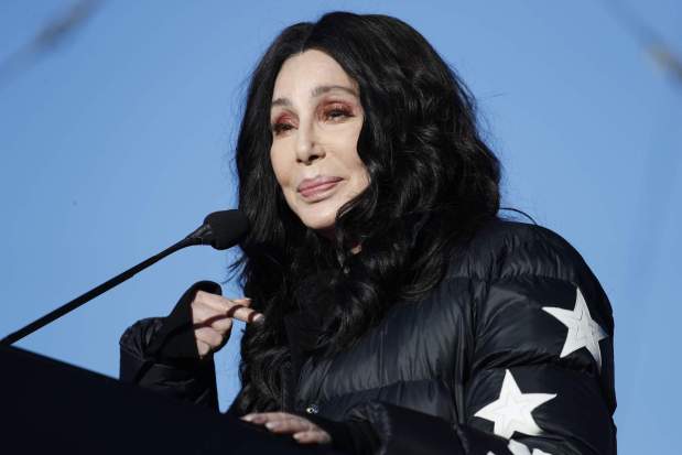 Cher speaks at a women's march in Las Vegas in 2018. She's the subject of "The Cher Show," a biographical musical opening April 29 at Vista's Moonlight Amphitheatre. (AP)
