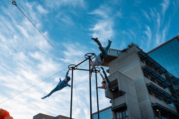 The South Korean acrobatic trio FORCE presents "Suzik" at La Jolla Playhouse's 2026 WOW Festival. (Nelvin C. Cepeda / The San Diego Union-Tribune)