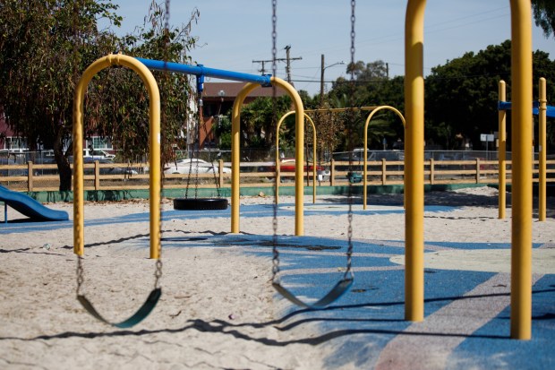 Swings at Southcrest Park on Saturday, April 18, 2026. (Kristian Carreon / The San Diego Union-Tribune)