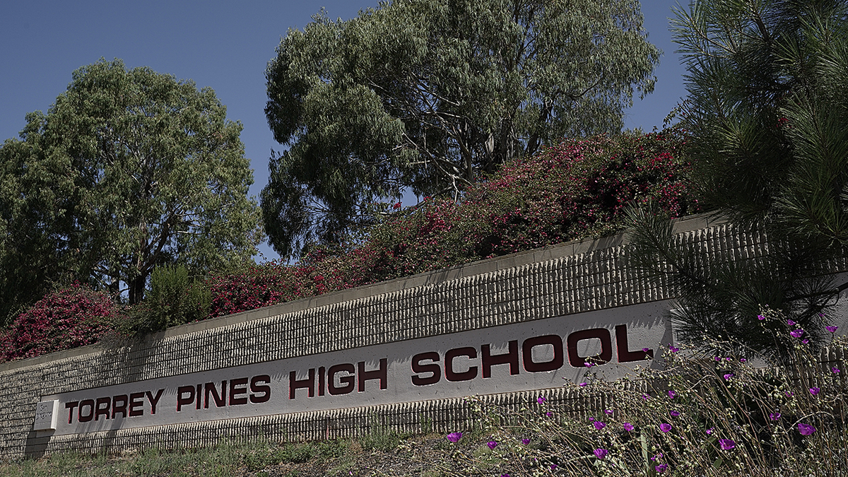 Torrey Pines High school sign in San Diego, CA