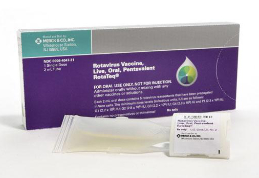 Merck & Co.'s Rotateq vaccine packaging, with a single dose tube.