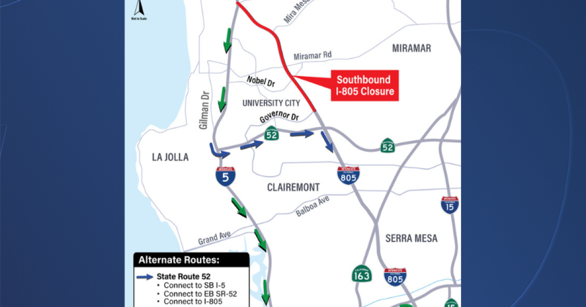 Stretch of southbound I-805 to be closed through weekend for construction