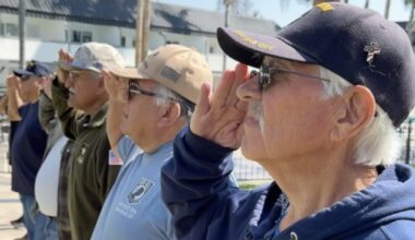 Bakersfield veterans raise flag at assisted living facility
