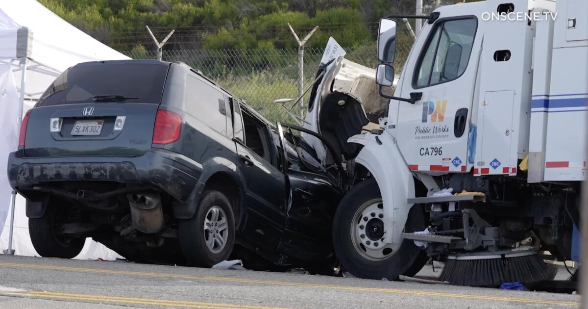 Honda SUV crashes into street-sweeper truck in L.A.; 1 dead