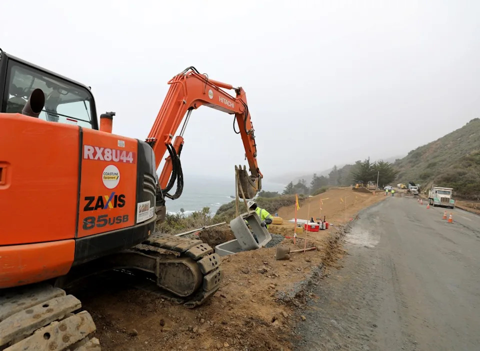 Construction crews repair Highway 1 along Big Sur. Bloomberg via Getty Images