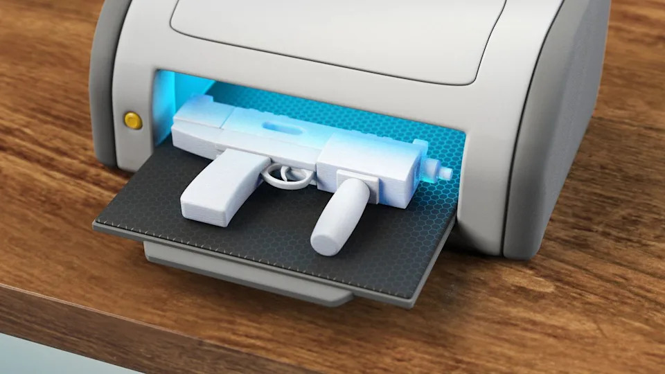 3D printer printing a gun.
