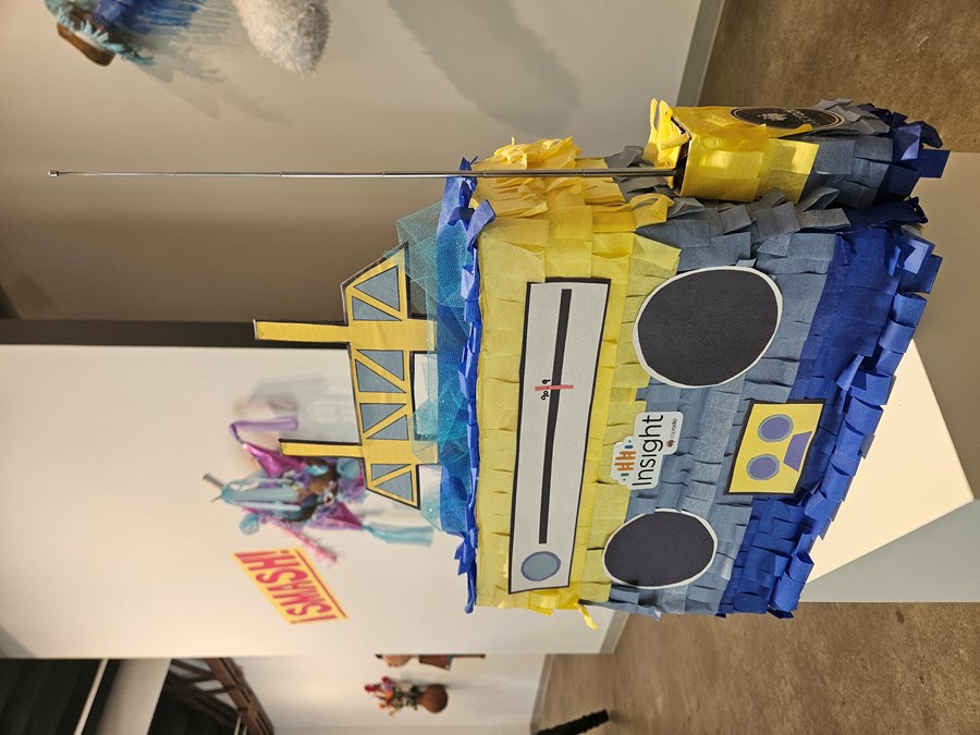 The CapRadio Insight team submitted its own piñata for the SMASH! exhibit inspired by the show’s color scheme, the tower bridge, and the medium of radio.