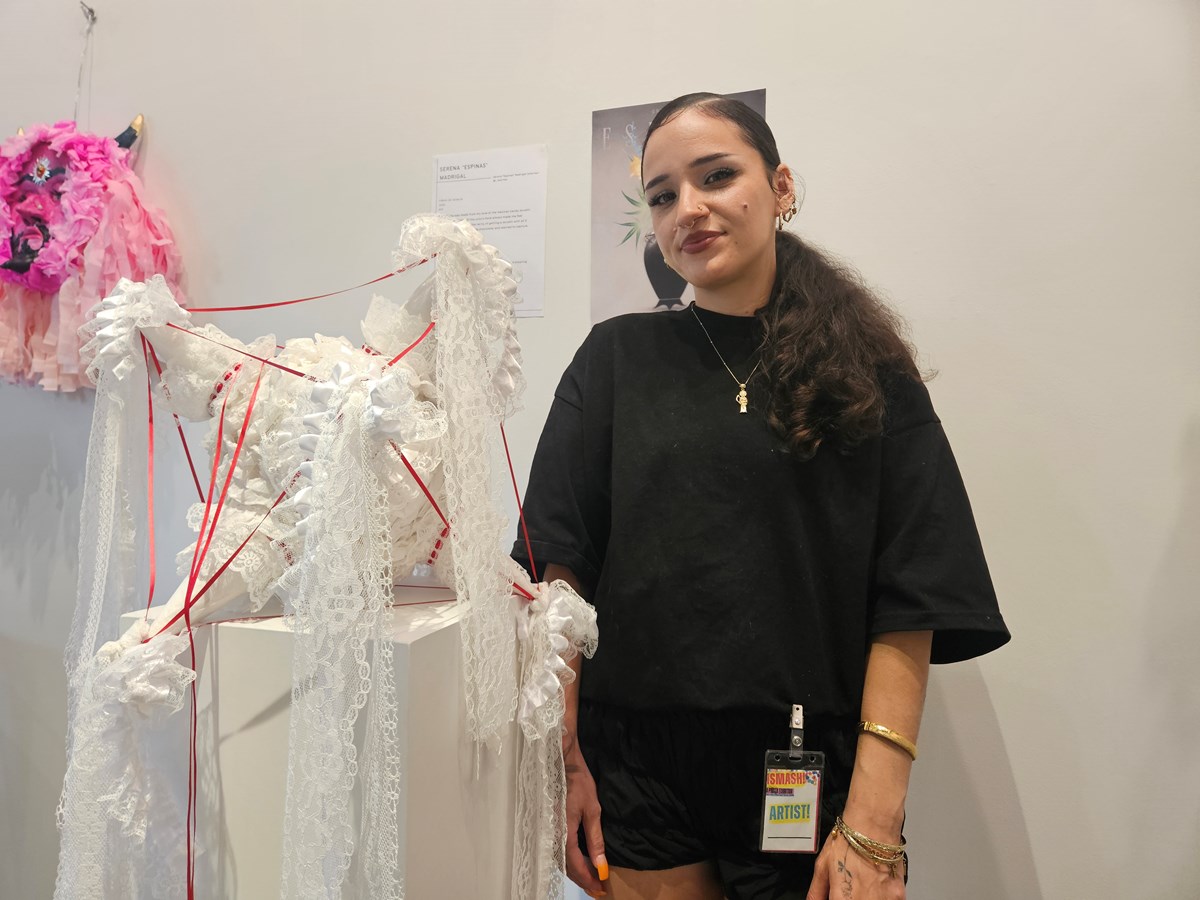 Serena Madrigal submitted two piñatas for the SMASH! exhibition --- one inspired by cake, the other by the Mexican candy, duvalin. She said she draws inspiration from colors and tones that bring back different memories.