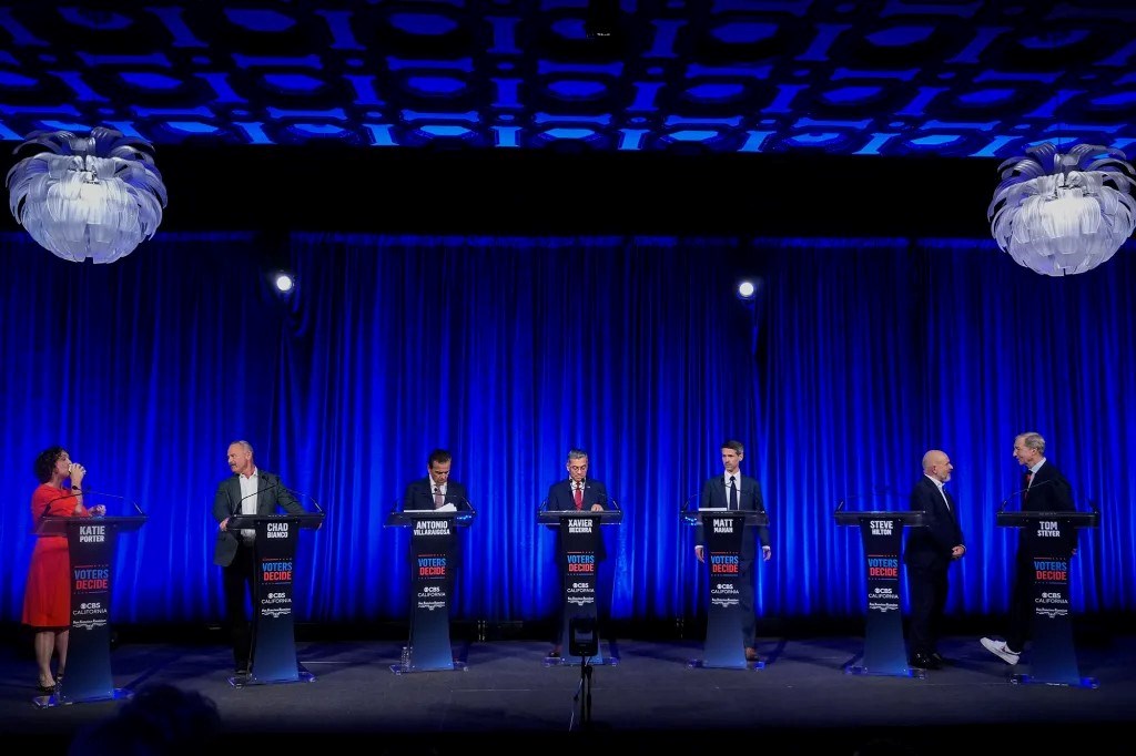 California gubernatorial candidates during a debate in San Francisco on May 14, 2026.