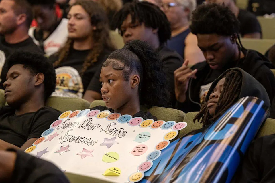 Kaylee Bullard, 17, a member of Impact Sac, listens during the Sacramento City Council during a discussion of budget cuts on Tuesday.