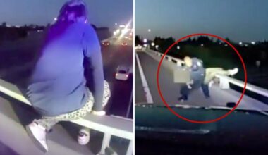 Sacramento Police save person leaning over freeway overpass