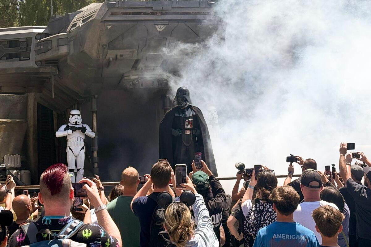 Darth Vader landed at Disneyland’s Star Wars: Galaxy’s Edge on Wednesday.