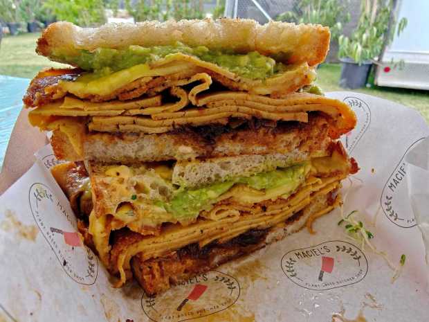 Maciel's Plant-Based Butcher & Deli's The Smokey sandwich served at the Coachella Valley Music and Arts Festival in Indio. (Photo by Charlie Vargas, The Press-Enterprise/SCNG)