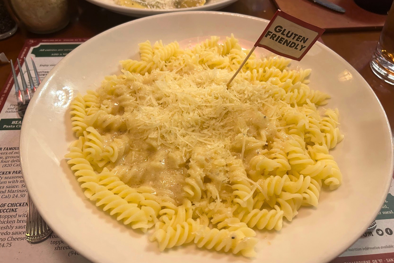 Gluten sensitive pasta alfredo from The Old Spaghetti Factory in...
