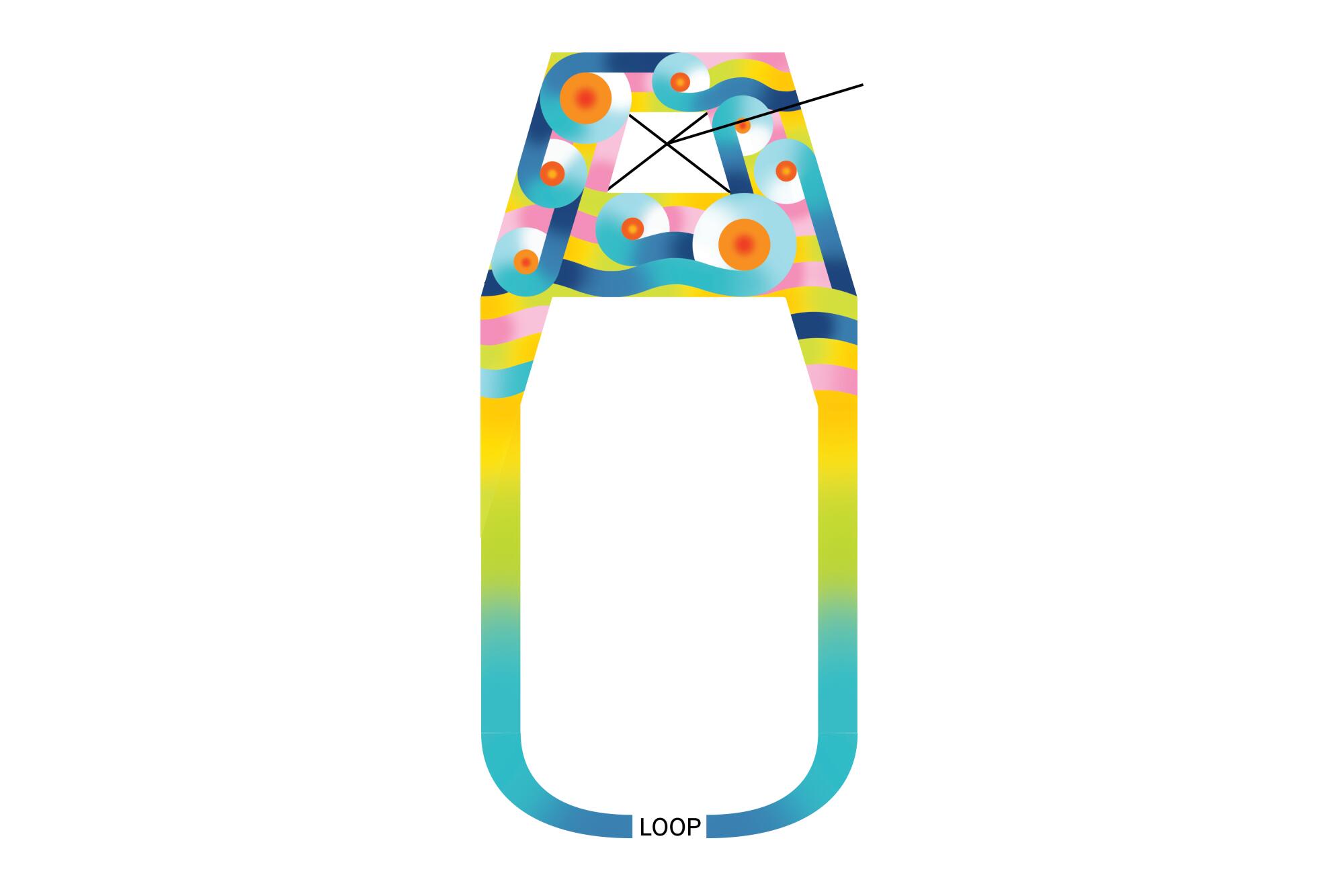A diagram of a colorful finished kite.