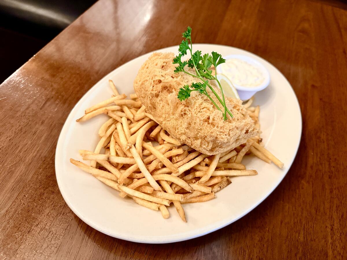 An order of fish and chips from Robin Hood British Pub in Sherman Oaks.