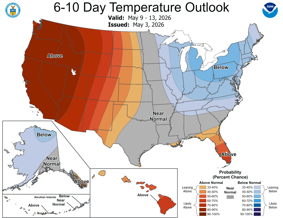 California is expected to have above-average temperatures in early May.