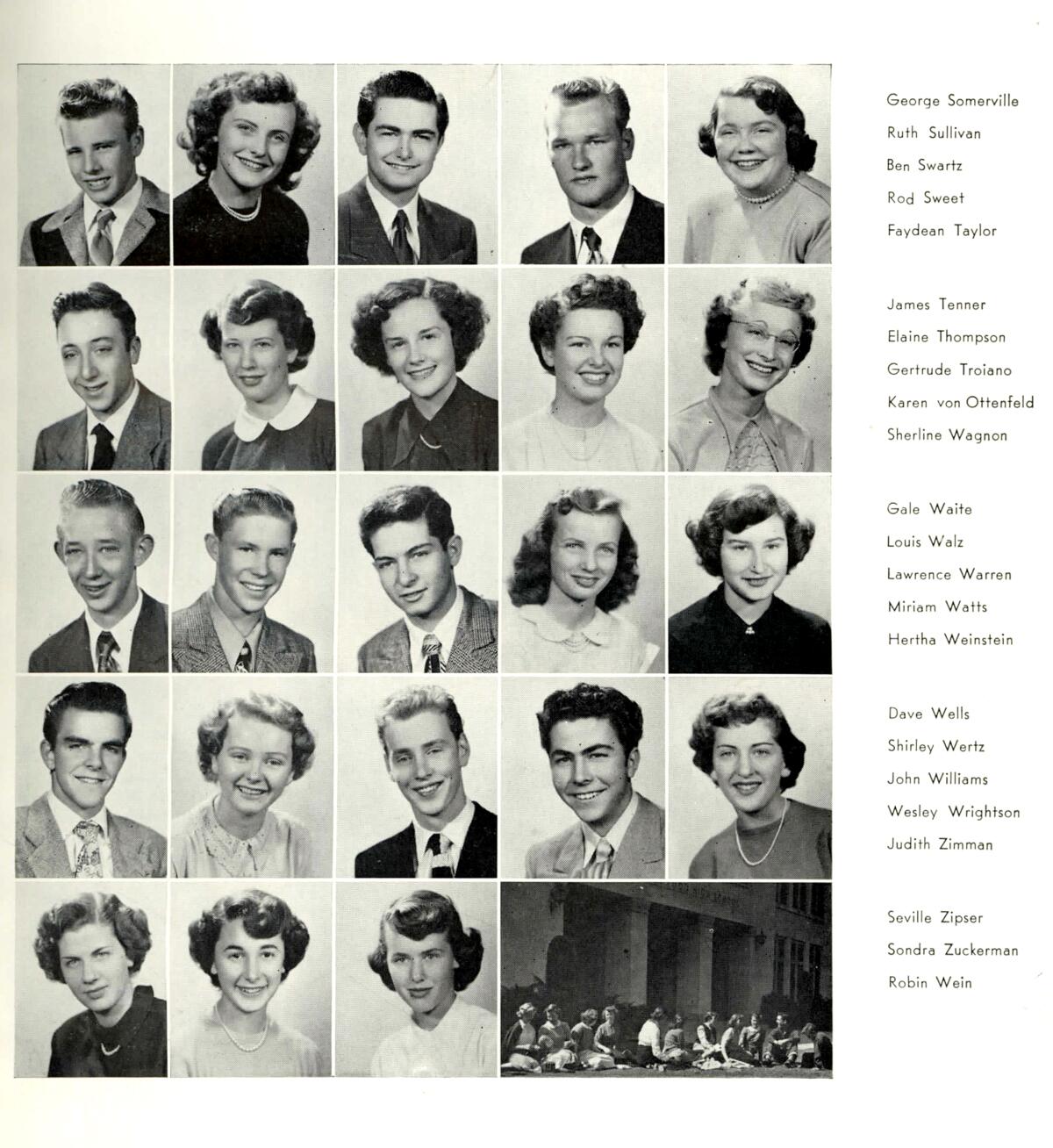 John Williams featured with members of the class of 1950 in the North Hollywood High School Yearbook.