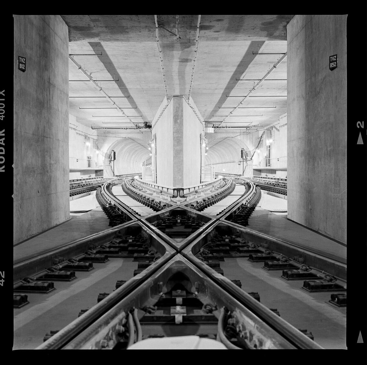Tracks under construction during the Metro D Line expansion.