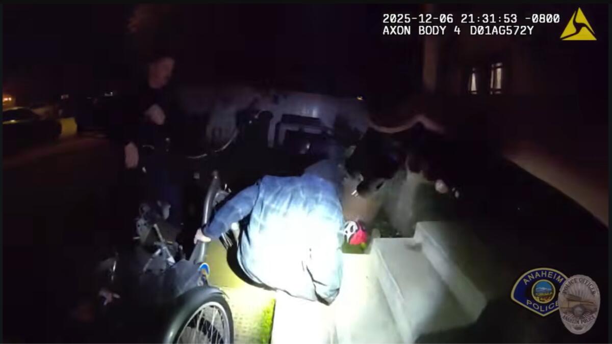 A still frame from Anaheim PD Officer Nathan Garcia's body camera moments before 19-year-old Alberto Arzola was fatally shot.