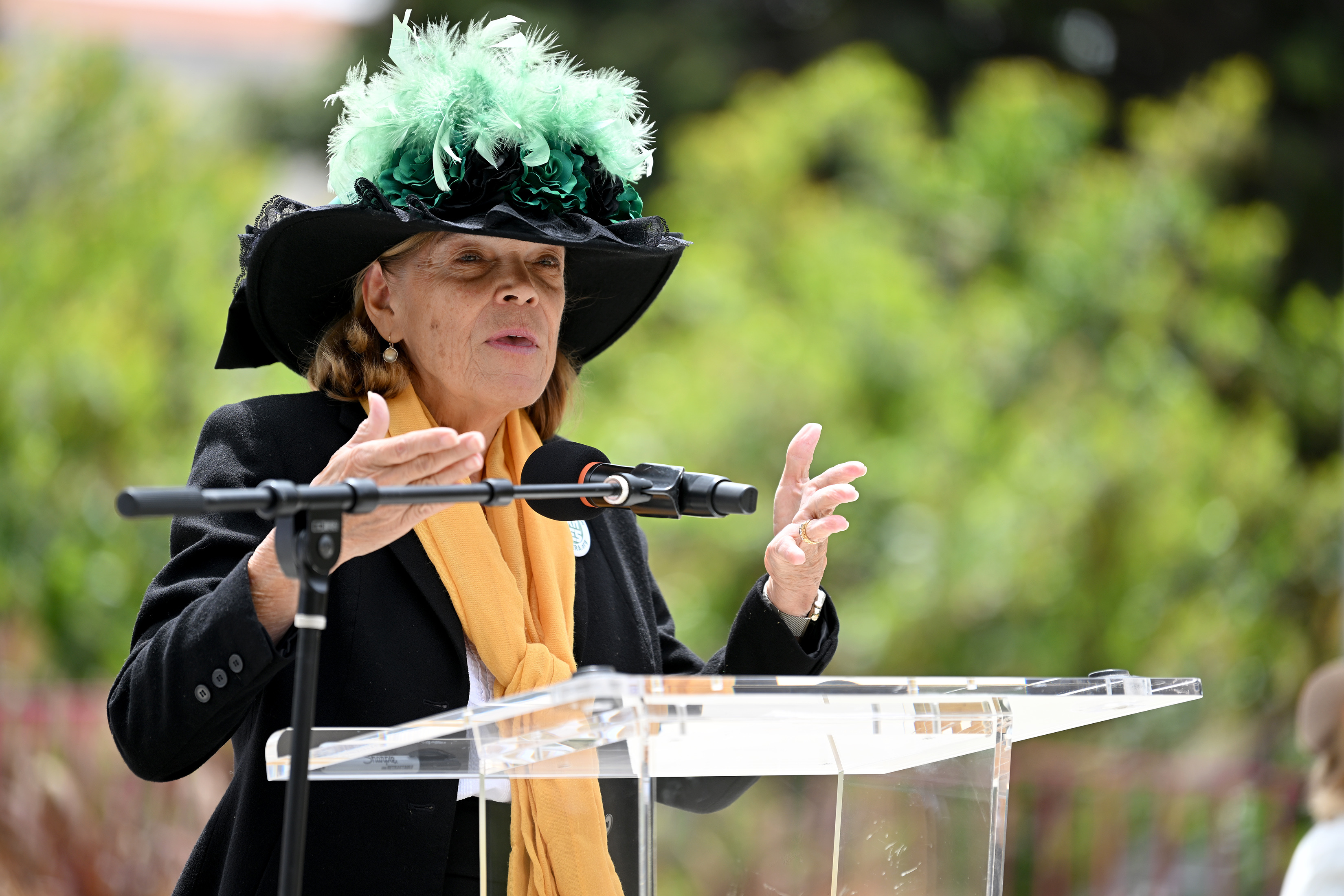 Jeryl Schriever, author and owner of a historic suffrage-era vehicle,...