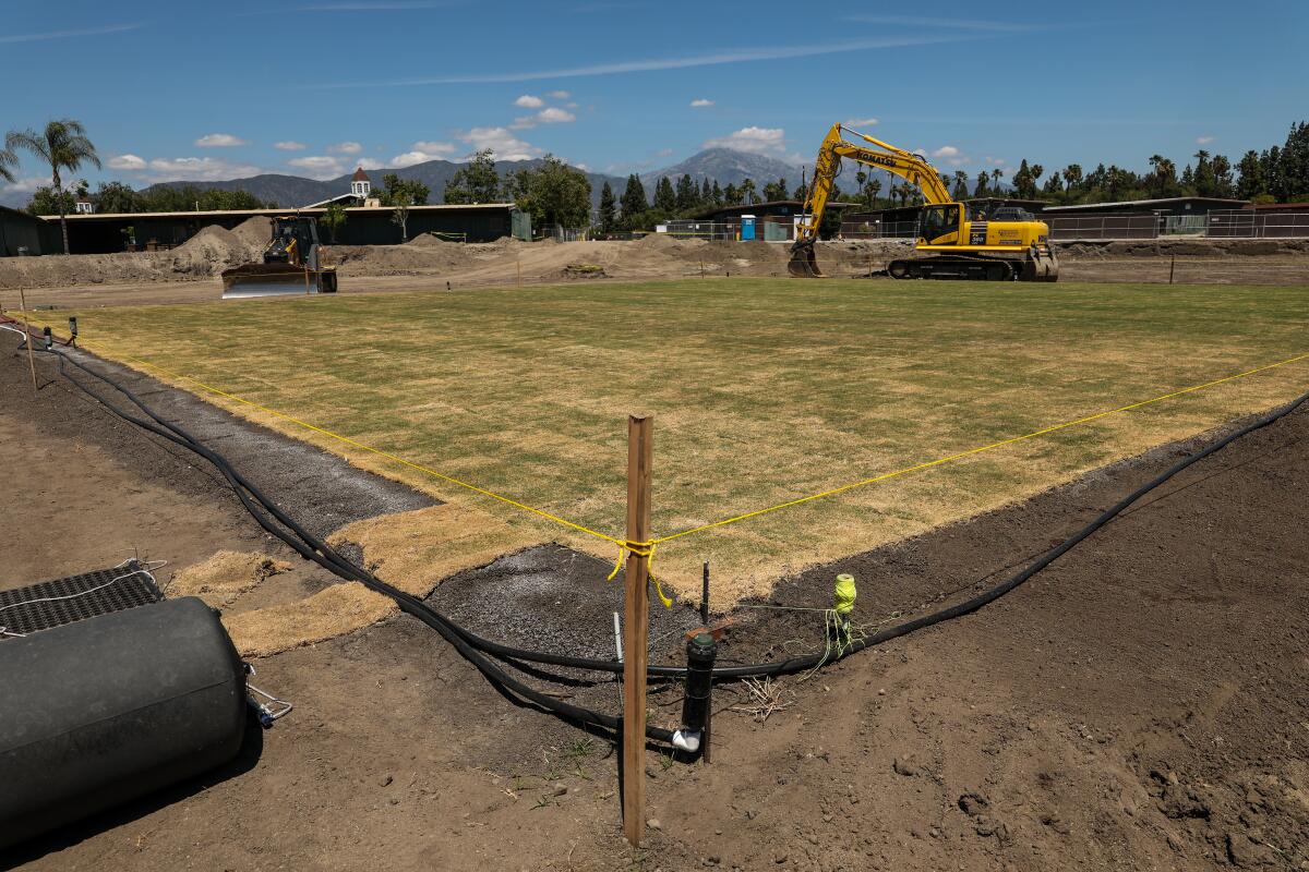 A cricket venue under construction at Fairplex in Pomona.