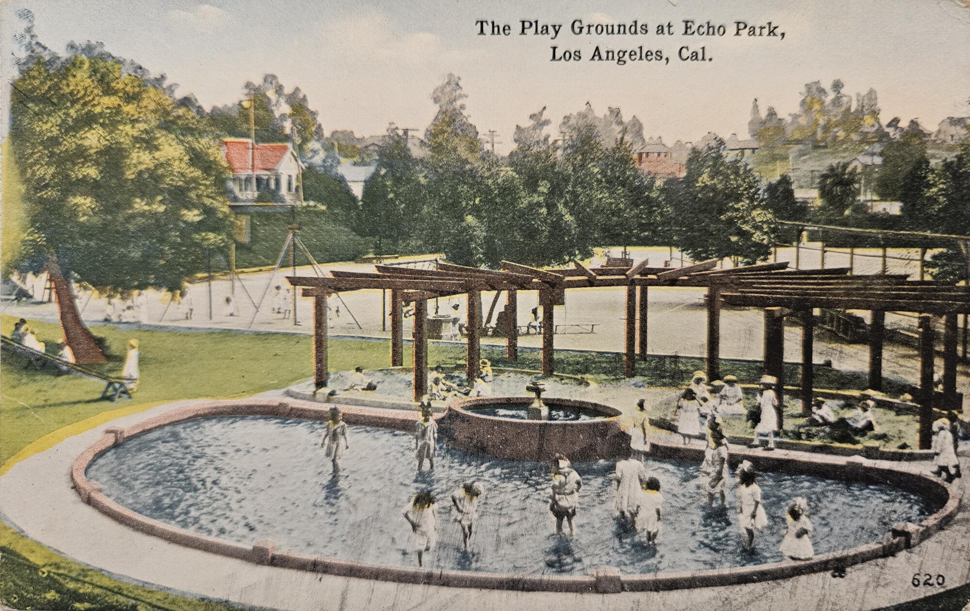A vintage postcard of the Play Grounds at Echo Park.