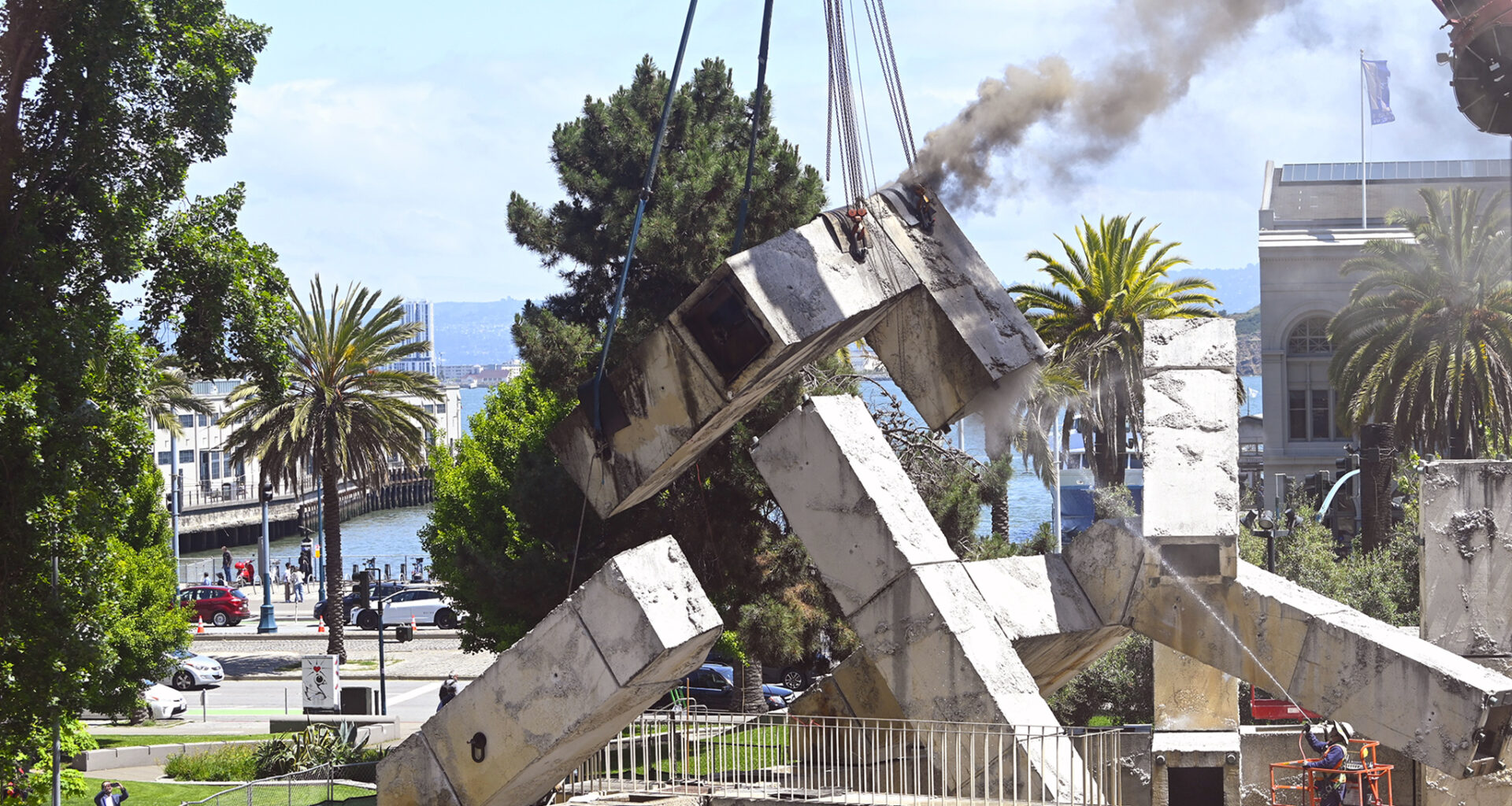 SF's Vaillancourt Fountain catches fire during controversial removal