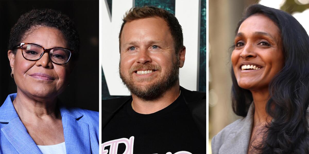 Left to right: Karen Bass; Spencer Pratt; Nithya Raman
