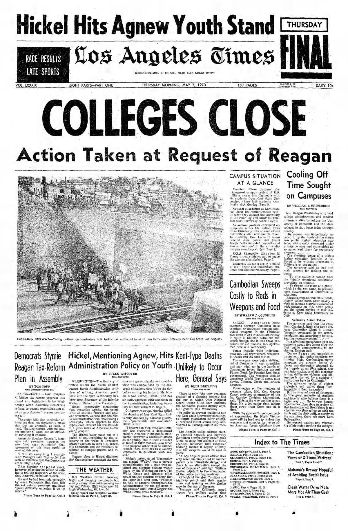 The front page of the Los Angeles Times from May 7,1970.