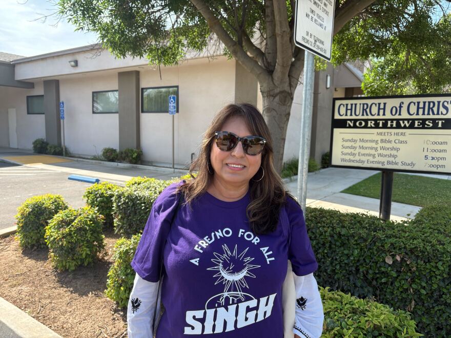 Nora Ceballos poses for a photo near the Church of Christ Northwest sign on May 2, 2026.