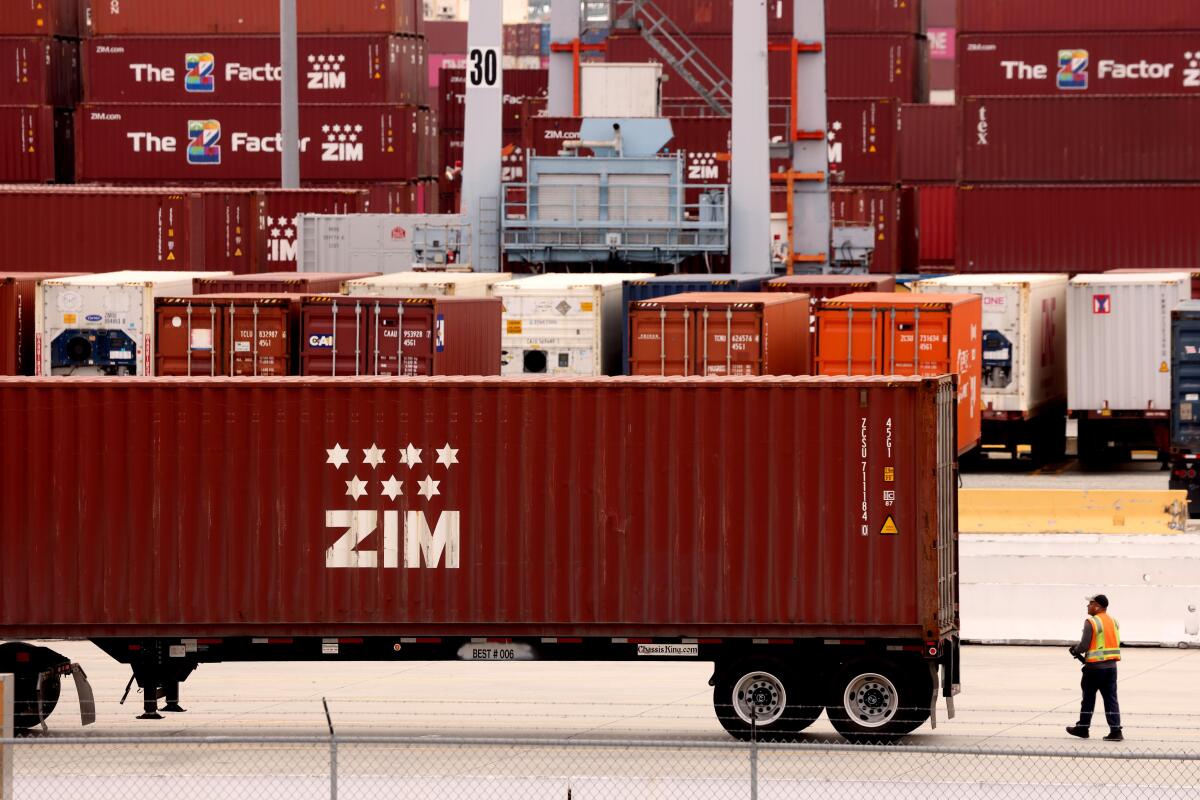 A driver checks out his cargo container at the Port of Los Angeles in Wilmington on March 4, 2026.