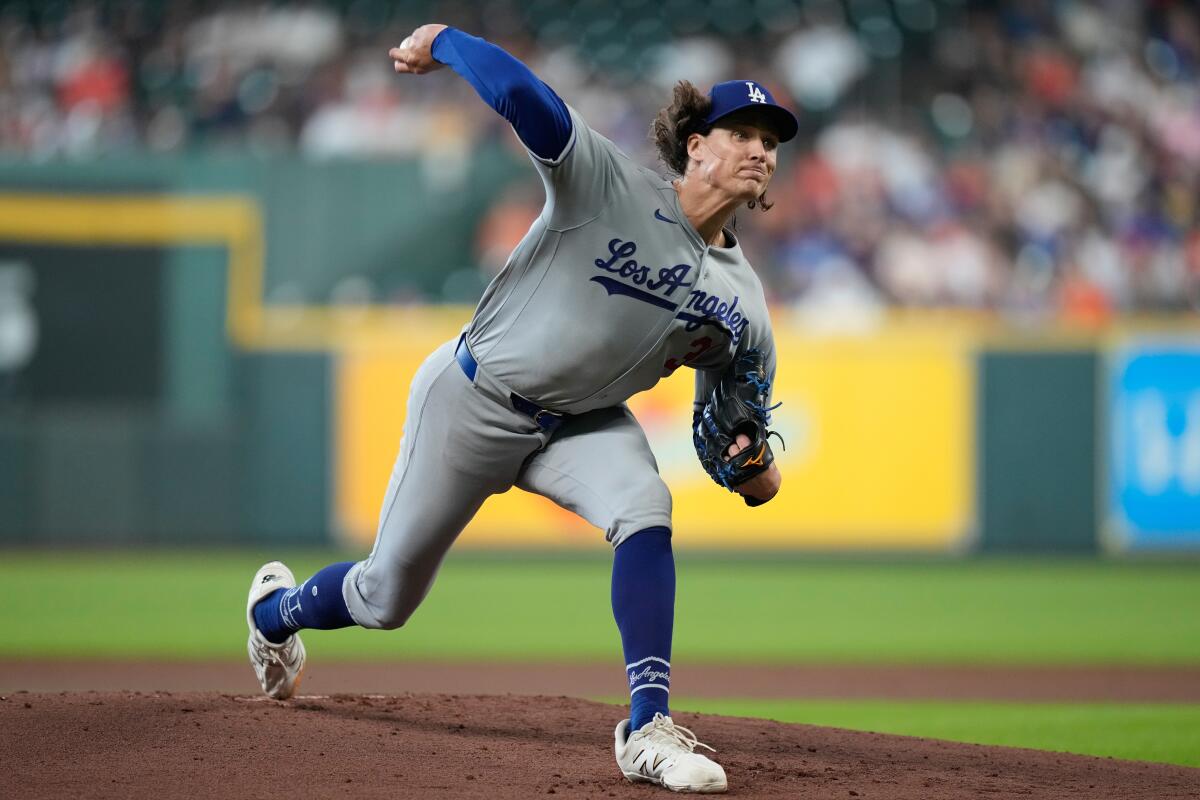 Dodgers pitcher Tyler Glasnow delivers against the Houston Astros on Wednesday.